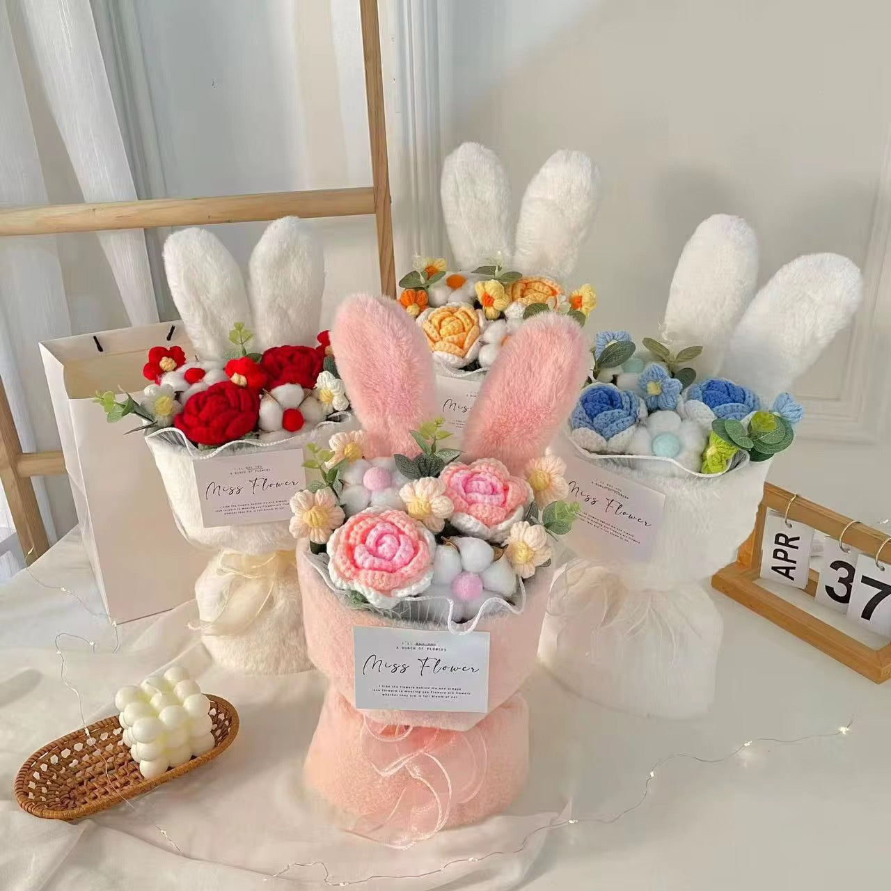 Rabbit Ears Plush Flower Crochet Bouquet